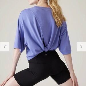 Athleta Adonis Blue Crew Neck Short Sleeve Bliss Sweatshirt Tee Top Lavender